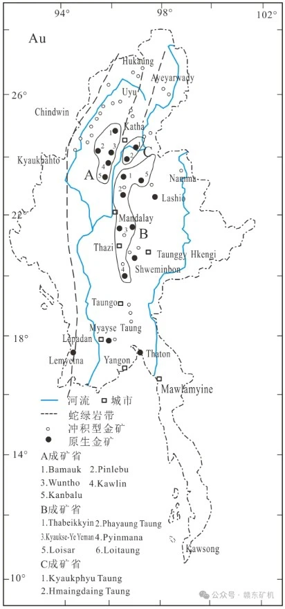 Distribution map of gold deposits in Myanmar Distribution map of gold deposits in Myanmar